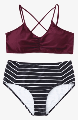 Striped Strappy Plus Size Bikini Set - Macacao Sem Pe Bebe