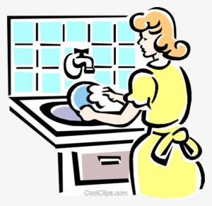 Washing Dishes Royalty Free Vector Clip Art Illustration - Cartoon Person Washing Dishes
