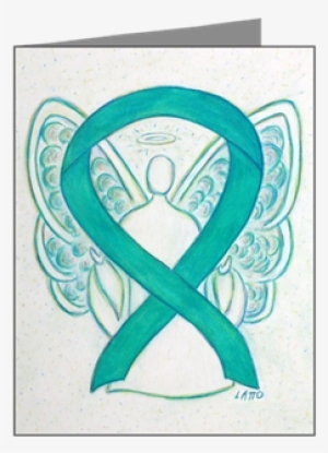 Teal Awareness Ribbon Angel Art Note Cards -20 Pk - Teal Awareness Ribbon Angel Wall Calendar