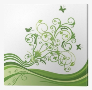 Green Elegant Flower And Butterfly Border Canvas Print - Green Butterfly Border