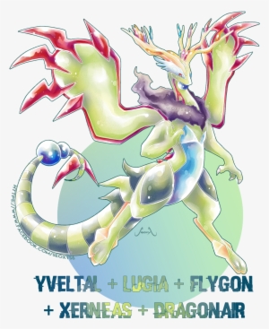 Yveltal Lugia Flygon Xerneas Dragonair A Commission - Pokemon Fusion Xerneas And Yveltal