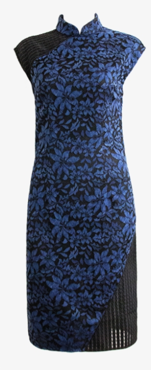 An Dark Denim Blue Lace-panel Cheongsam - Day Dress