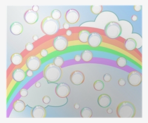 Soap Bubbles Against The Blue Sky, Rainbow And Clouds - Soap Bubble