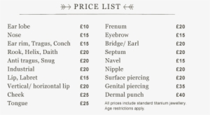Piercings Price