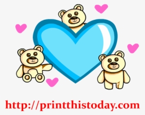 Three Teddy Bears And One Big Heart Png Clip Art - Clip Art