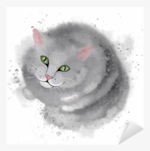 Grey Cute Cat Sitting And Smiling At You - Watercolor Painting