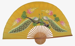 Chinese Hand Painted Peacock Fan Bamboo Frame Found - Craft