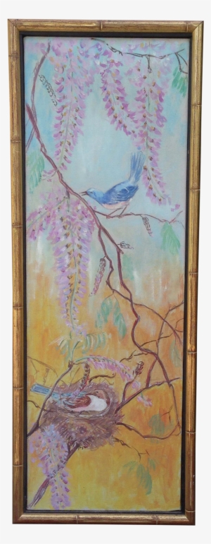 Bright Bird Oil Painting In Faux Bamboo Frame - Painting
