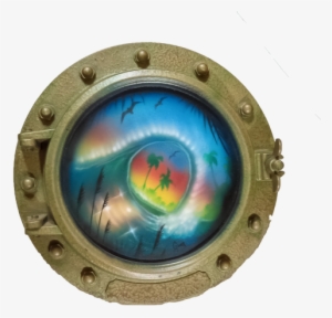 Porthole Round Decorative With Curling Wave And Palm - Circle