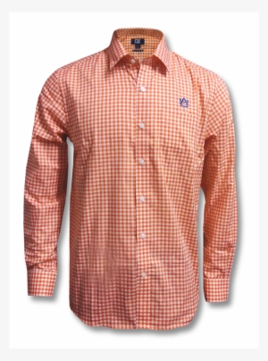 Orange Gingham Button Down With Embroidered Au - Dress Shirt
