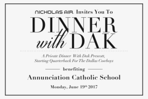 Invitation For A Charity Dinner With Dak Prescott Benefiting - Gore Vidal Burr