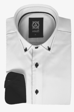 Dress To Impress With This Long Sleeves European Ave21 - White Dress Shirt With Black Stitching