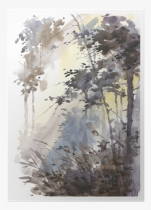 Watercolor Hand Painted Abstract Landscape, Deep Forest, - Watercolor Painting