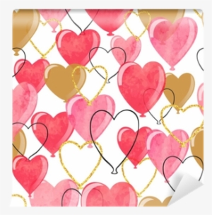 Watercolor Heart Balloons Seamless Pattern - Watercolor Painting