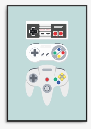 Retro Nintendo Controllers On A Mint Background - Art