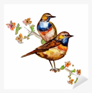 Cute Birds For Your Design - Artland Aloksa: Florale Karte Im Retro Design Mit Wasserfarbe