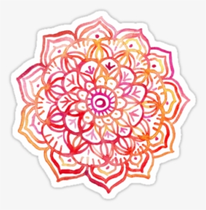 Watercolor Mandala Sticker $2 - Watercolor Medallion In Sunset Colors Metal Print