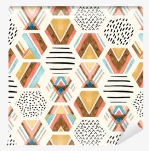 Watercolor Hexagon Seamless Pattern With Geometric - Watercolor Painting