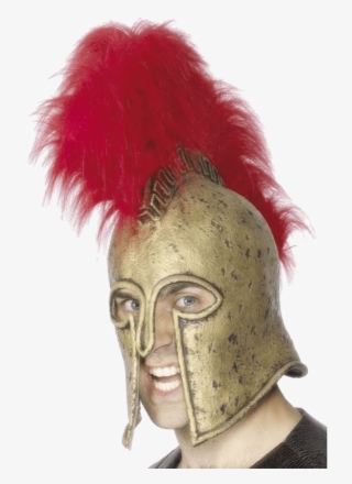 Deluxe Gold Rubber Roman Helmet With Large Red Plume - Roman Soldier Helmet