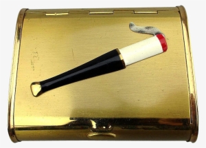 Art Deco Era Cigarette Case Box W/ Enamel Lit Cig In - Brass