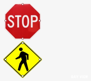 Flashing Stop And Pedestrian Sign - Stop For Pedestrians Sign