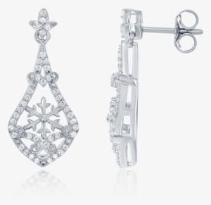 Elsa Frozen Snowflake Dangle Earrings In 14k White - Enchanted Disney Belle's Rose Diamond And Rose Gold