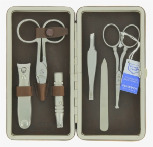 Dovo 6 Piece Manicure Set Brown Leather Magnetic Case