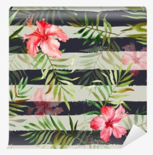 Seamless Pattern With Watercolor Tropical Flowers And - Watercolor Painting
