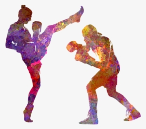 Bleed Area May Not Be Visible - Woman Boxwe Boxing Man Kickboxing Silhouette Isolated