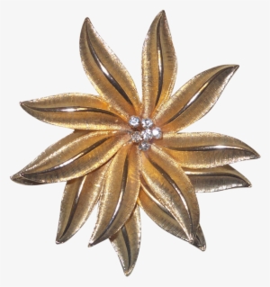 Unsigned Gerry's Christmas Gold Tone Poinsettia Brooch - Brooch