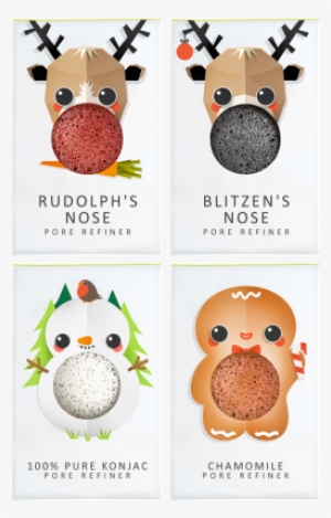 The Konjac Sponge Christmas Collection - Konjac Rudolph Mini Pore Refiner With Red French Clay