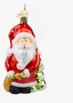 Santa With Bag And Snow Cover Tree - Santa Claus