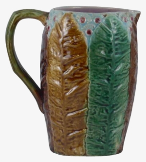 Rare Antique Victoria Majolica Tobacco Leaf Pitcher - Mug