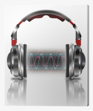 Realistic Headphones With Music Waves Canvas Print - Headphones Waves Music