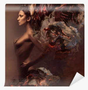 Sexy Pretty Woman In Burning Paper Wall Mural • Pixers® - Designart 'sexy Woman In Burning Paper' Graphic Art