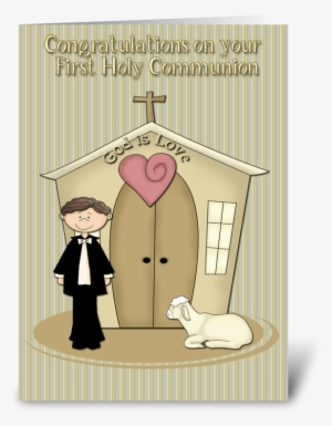 First Communion, Boy, Church, Lamb Greeting Card - Communion Congratulations Boy Card