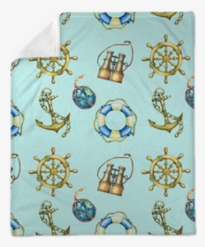 Seamless Pattern With Nautical Elements, Isolated On - Watercolor Painting