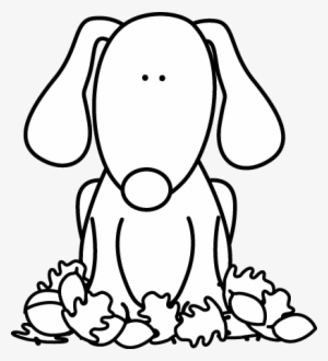 Black And White Dog Sitting In Leaves Clip Art - Black And White Clipart Dog