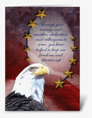 Bald Eagle And Golden Stars Veteran's Da Greeting Card - Freedom Eagle And Flag