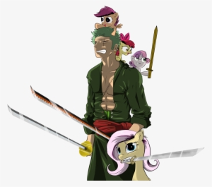Apple Bloom, Fluttershy, Human, One Piece, Roronoa - One Piece And My Little Pony