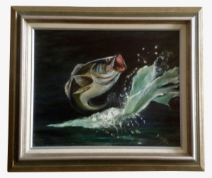 Nagle, Largemouth Bass Fish Jumping Out Of Water Oil - Oil Painting