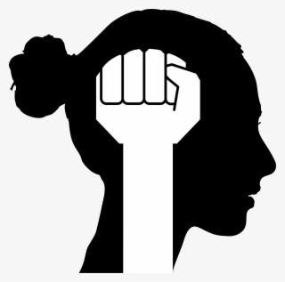 Silhouette Of A Woman With A Bun And A Power Fist Raised - Girl Power Clipart