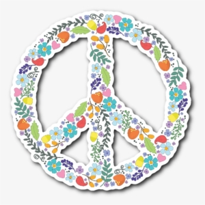 Floral Peace Sign Vinyl Die Cut Sticker - 70s Peace Sign