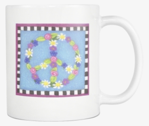Floral Peace Sign 11oz White Ceramic Coffee Mug - Coffee Cup