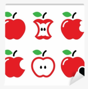 Red Apple, Apple Core, Bitten, Half Vector Icons Wall - Cute Apple Vector