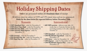 2015 Holiday Shipping Dates - Holiday