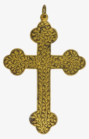 Victorian Gold Leaf Inlaid Gothic Style Cross - Blue Baptism Cross Png