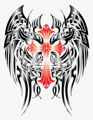 Cross With Gothic Wings - Gothic Cross With Wings Png