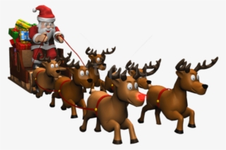 0, - Santa And His Reindeer Png