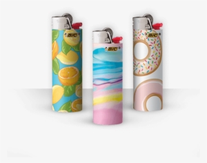 Three Pocket Lighters With Citrus Fruit, Doughnuts, - Watercolor Painting